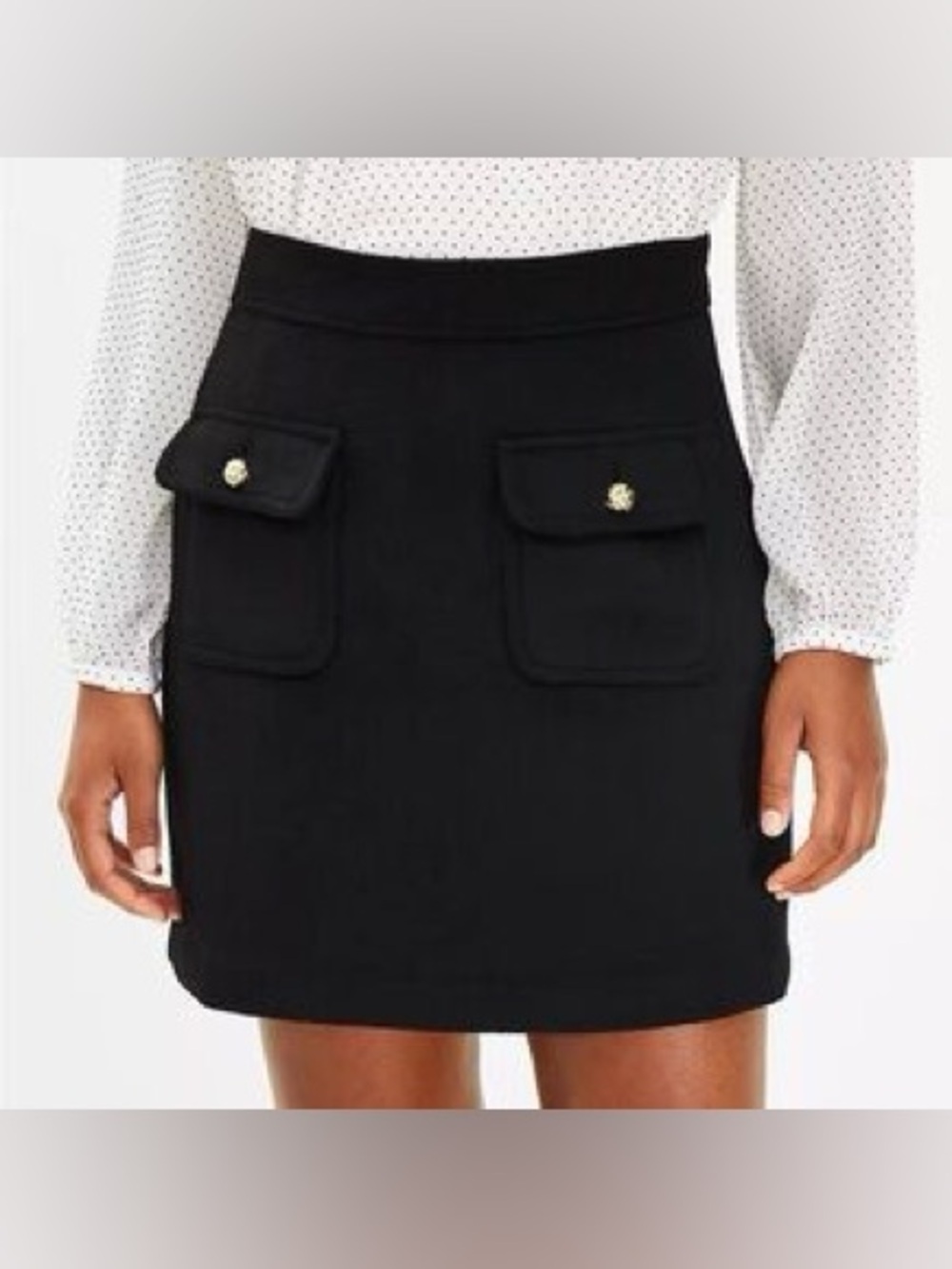LOFT Black Mini Skirt with Front Flap Pockets